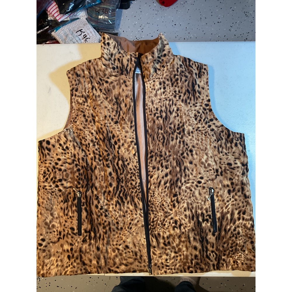 Alison Daley Women's 20W Leopard Print Quilted Padded Vest Sleeveless Jacket‎